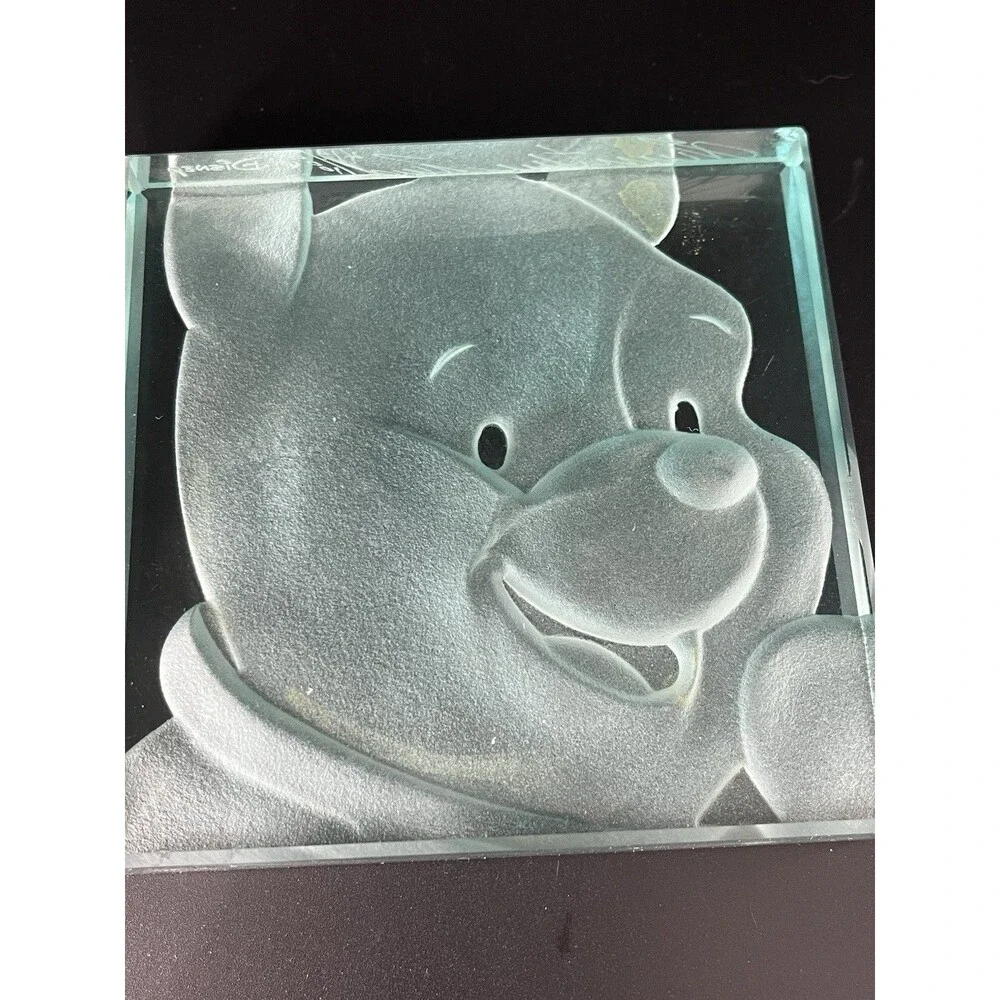 Winnie the Pooh Paperweight Disney Etched Glass Artist Signed 414/1000 See Flaw